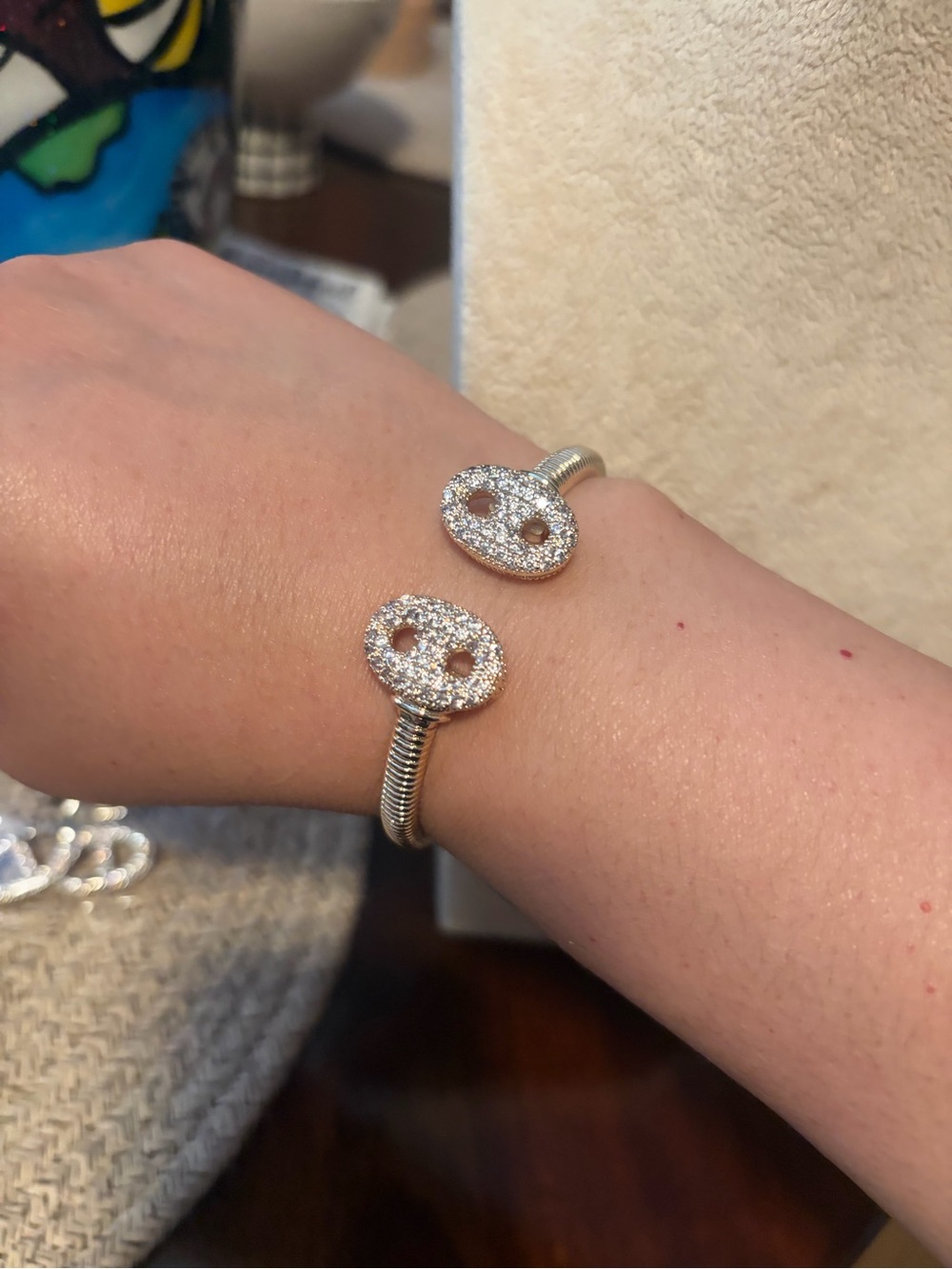 Silver/Gold Tones Pavé Open-Ends Cuff Bracelet - Women Jewelry